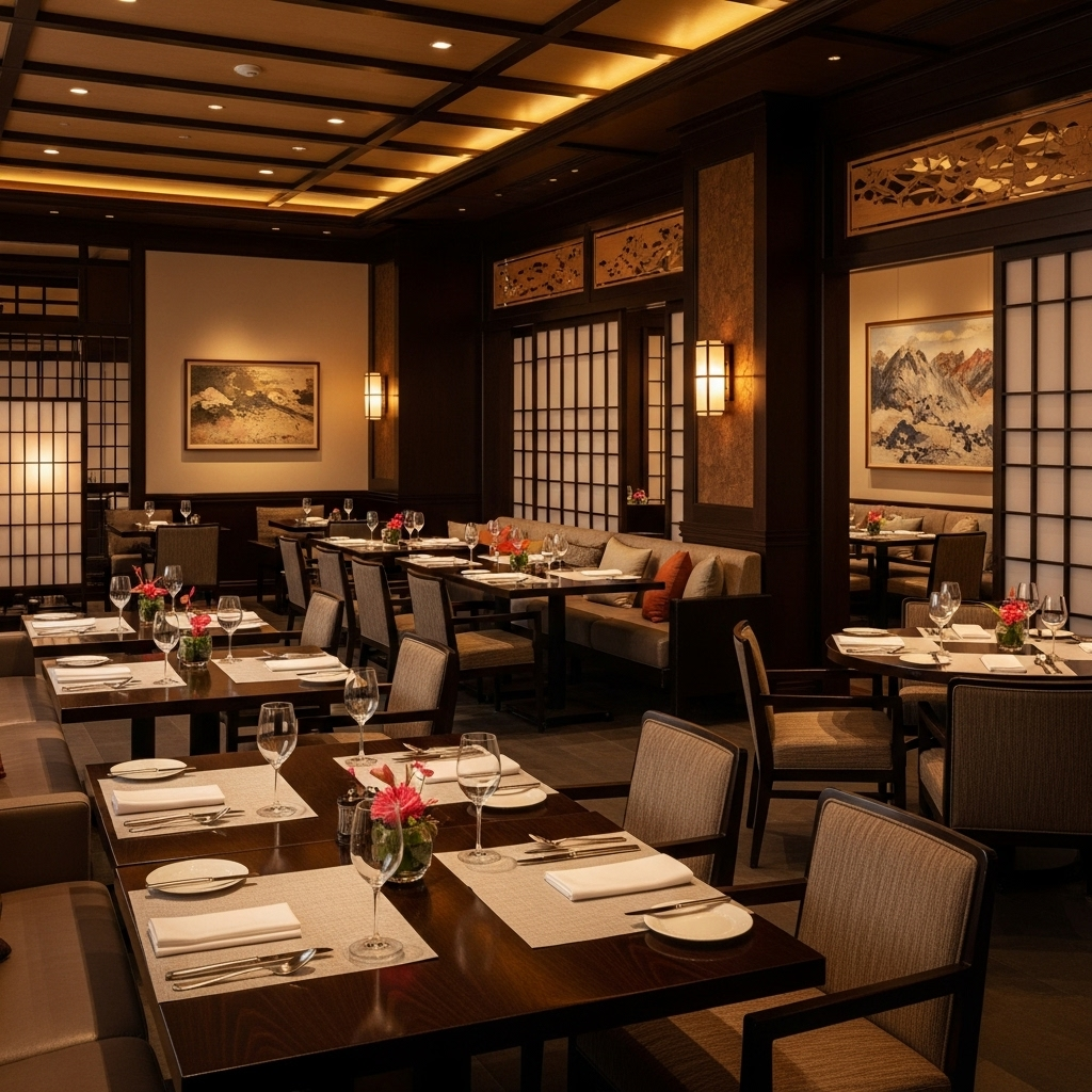 Elegant dining room with warm lighting