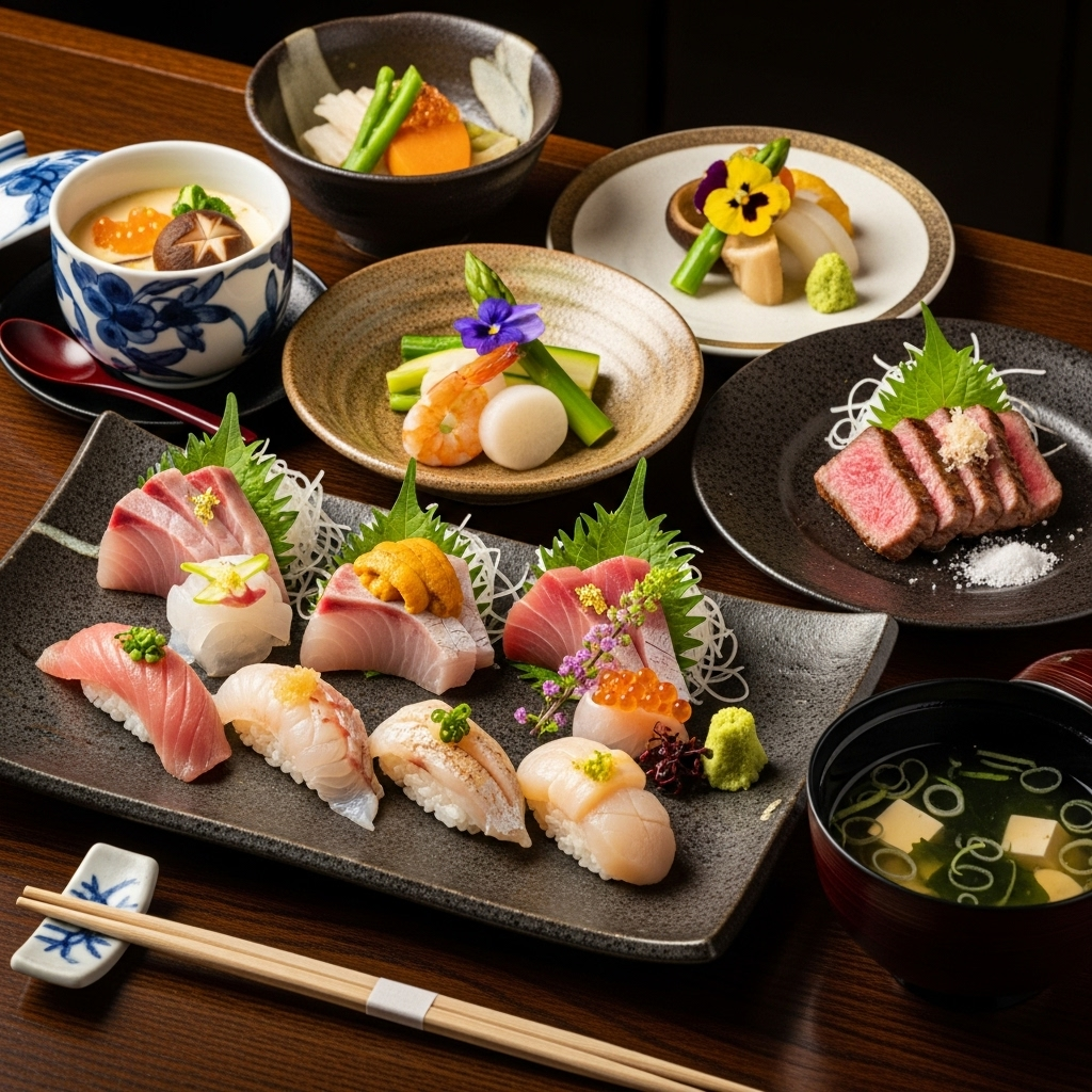 Luxury omakase course presentation