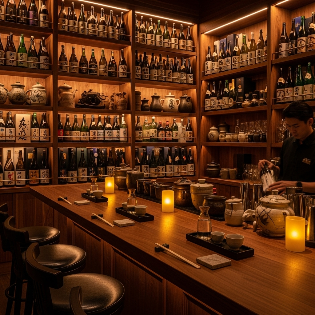 Sake bar with extensive collection
