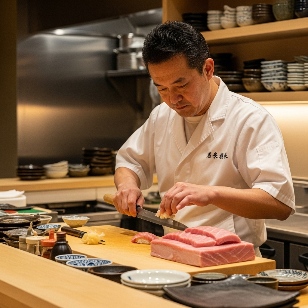 Sushi chef preparing nigiri